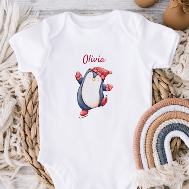 Body bébé mignon avec un manchot de patinage sur g (Créateur téléchargé)