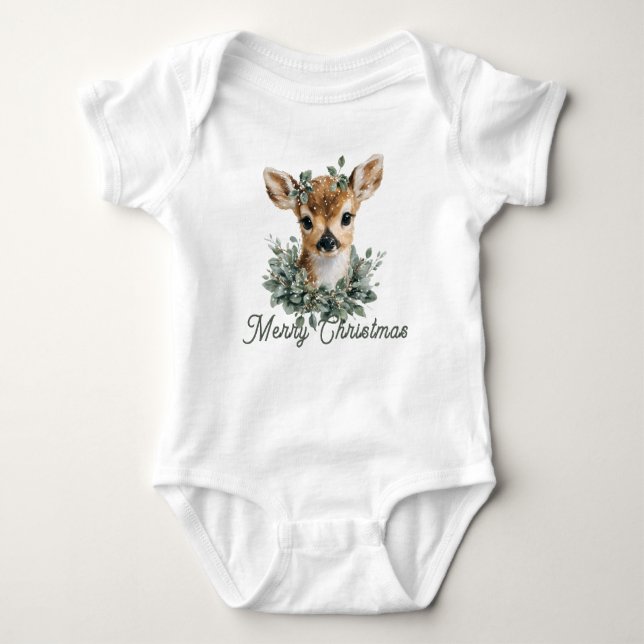 Body Bébé mignon Cerf Joyeux Noël - Aquarelle Fawn (Devant)