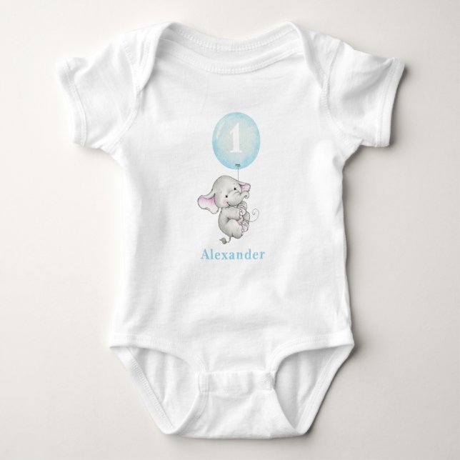 Body Bébé mignon éléphant avec ballon 1er anniversaire  (Devant)