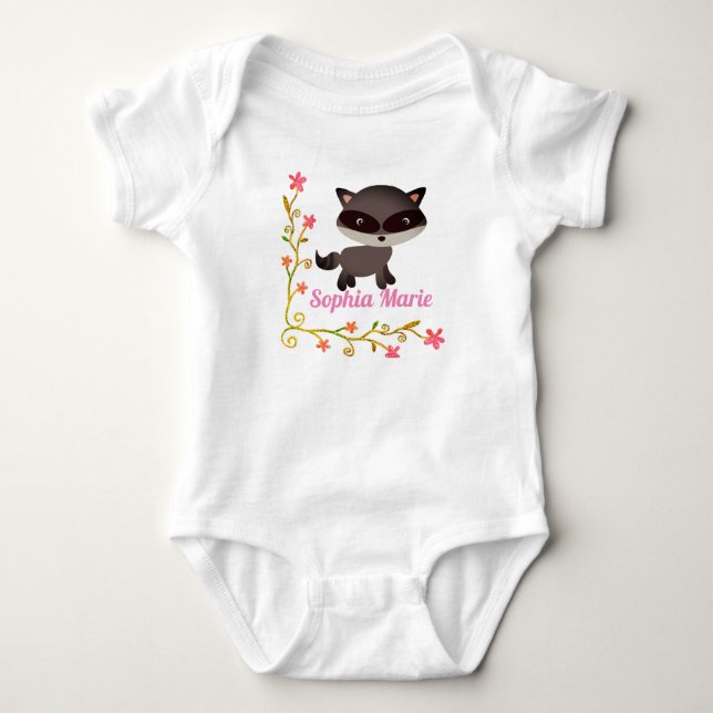 Body Bébé mignon Raccoon avec fleurs (Devant)