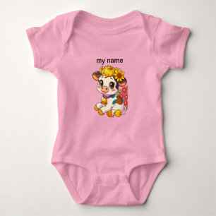 Body Bébé mignon Vache avec Fleurs Bavoir