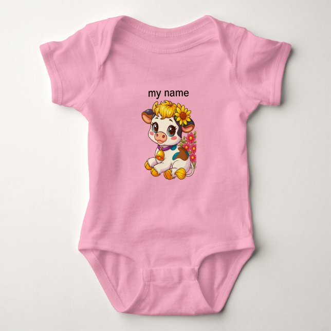 Body Bébé mignon Vache avec Fleurs Bavoir (Devant)
