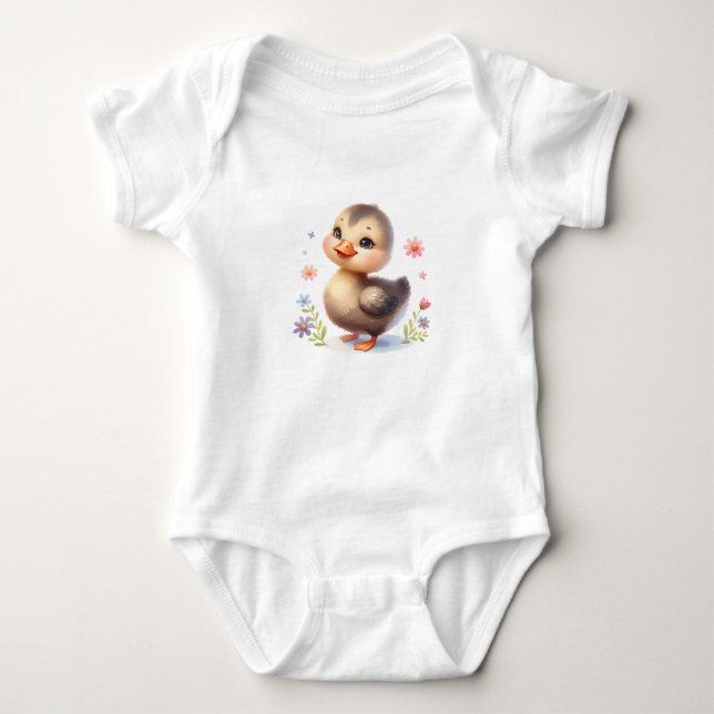 Body Bébé oie mignon avec des fleurs (Devant)