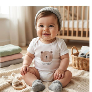 Body bébé ours mignon et doux   Bois minimaliste