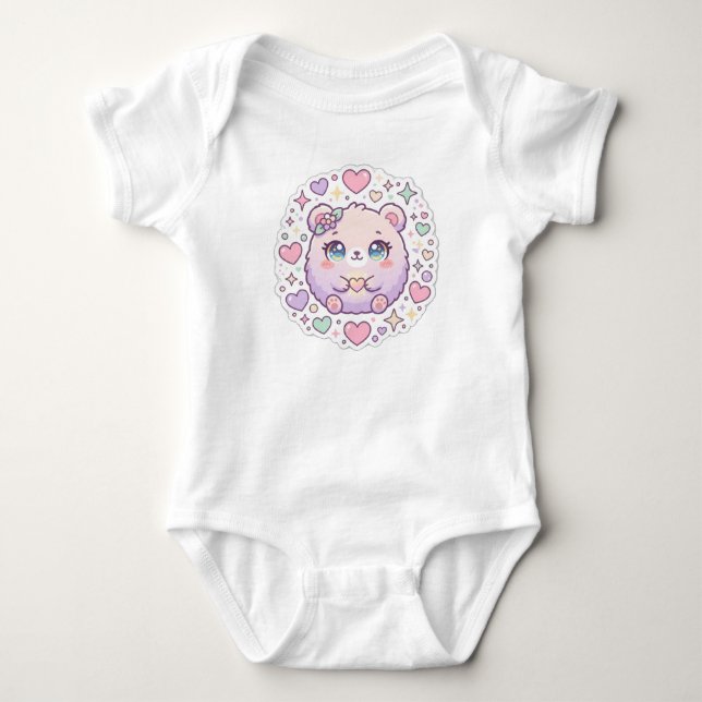 Body bébé ours rose pastel mignon Kawaii (Devant)