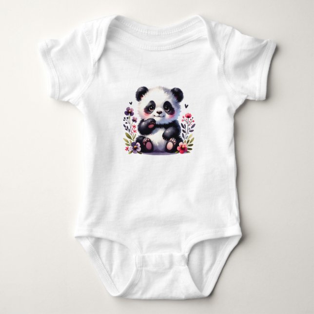 Body Bébé Panda Mignon avec des Fleurs | Animal Adorabl (Devant)