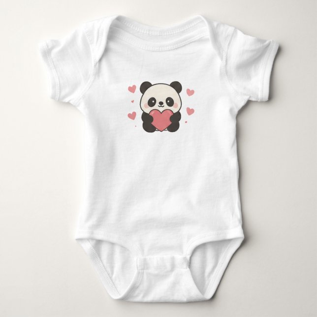 Body Bébé Panda Mignon Tenant un Cœur Esthétique (Devant)