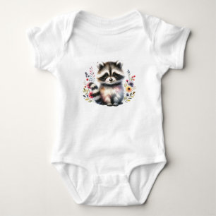 Body Bébé raton laveur mignon avec des fleurs