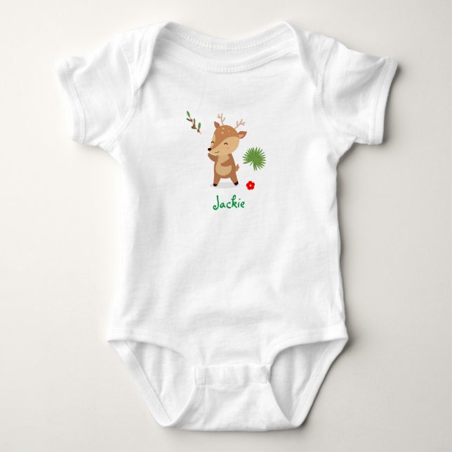 Body Bébé renne de Noël avec fleurs et Holly (Devant)