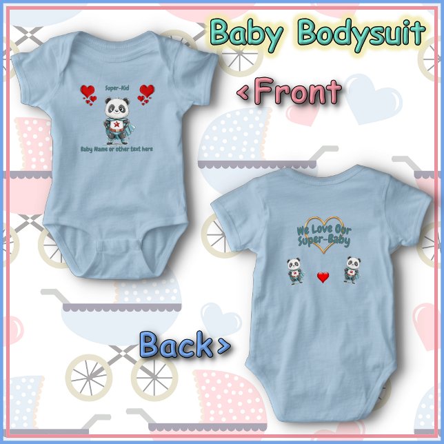 Body bébé - Super Héros - Ours Panda (A two-sided blue Bodysuit for a Baby Boy featuring a Panda Bear super-hero!)