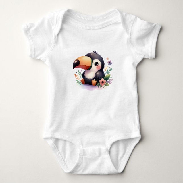 Body Bébé Toucan Mignon avec des Fleurs (Devant)