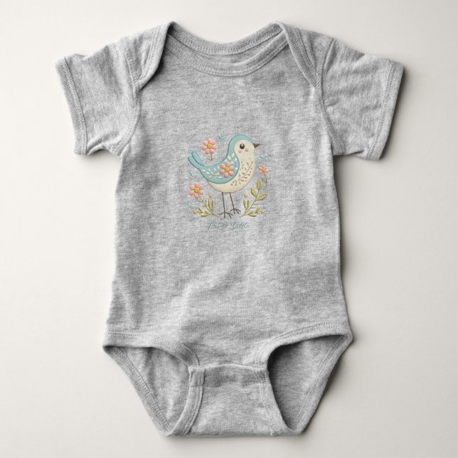Body bébé vert en floral brodé Little Bird (Devant)