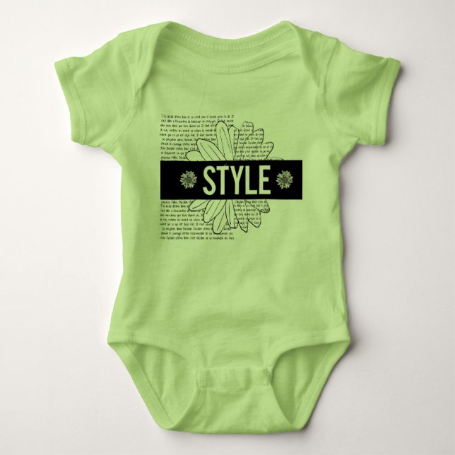 Body bébé vert "Style", noir et blanc (Devant)