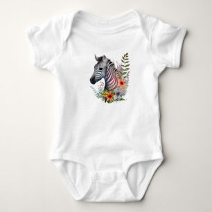 Body Bébé Zèbre Mignon avec des Fleurs