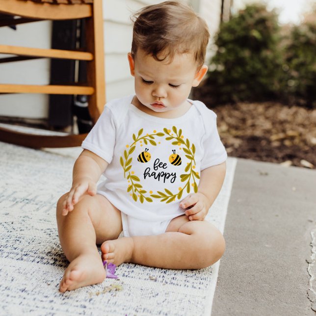 Body Bee Happy Honey Bee Yellow Stars | Bodysuit bébé (Créateur téléchargé)