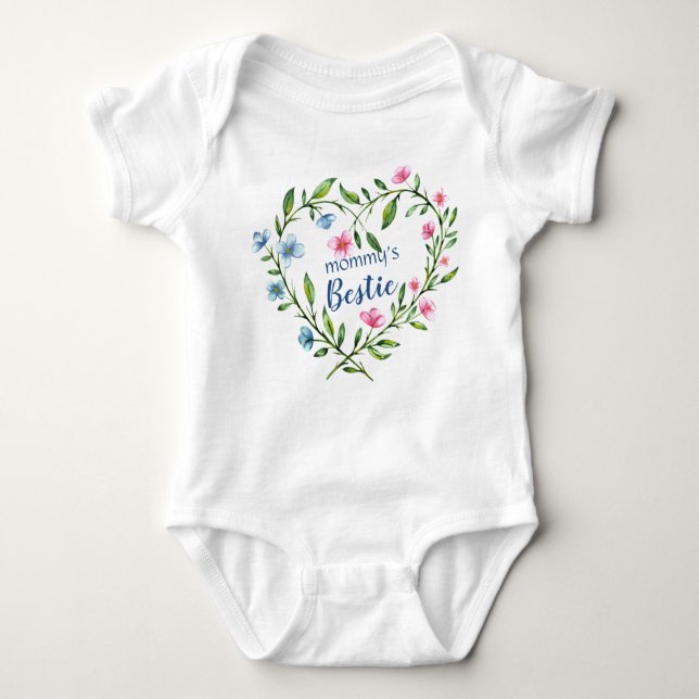 Body Bestie de maman - Coeur floral rose et bleu (Devant)