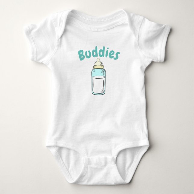 Body biberon bébé mignon buvant des copains jumeaux (Devant)