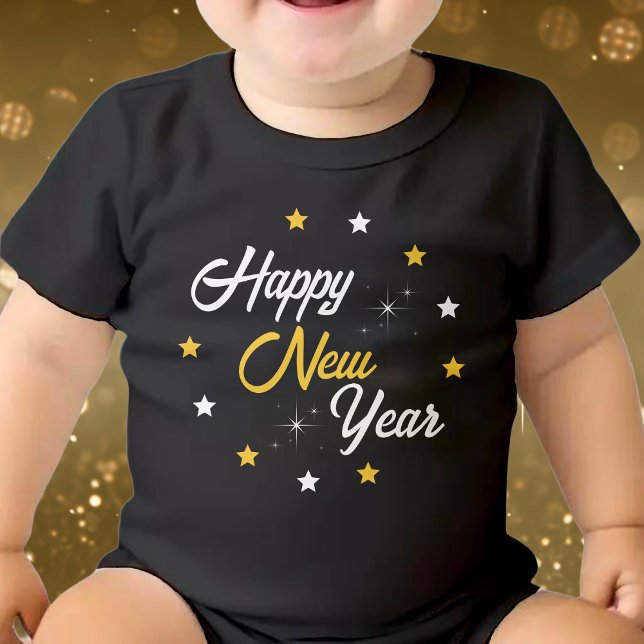 Body Black White & Gold Bonne année (Black White & Gold Happy New Year Baby Bodysuit)