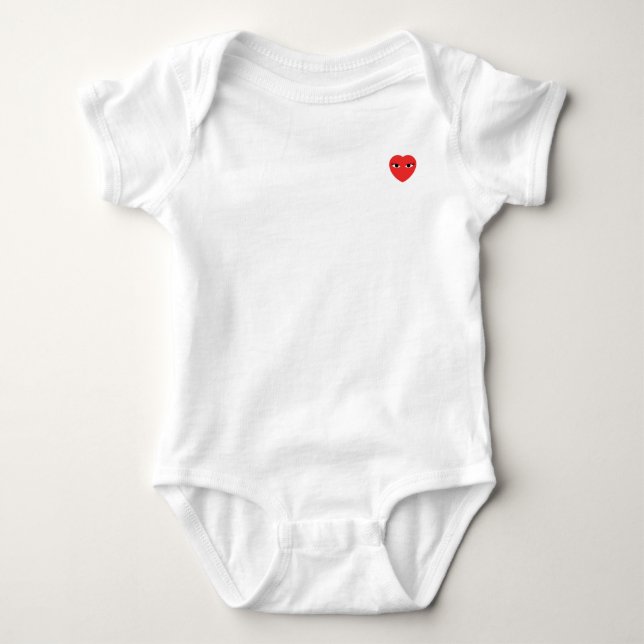Body blanc bébé avec un coeur rouge mignon aux yeu (Devant)