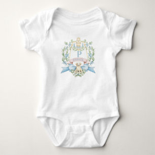 Body Blason de monogramme pour bébé avec ruban bleu et