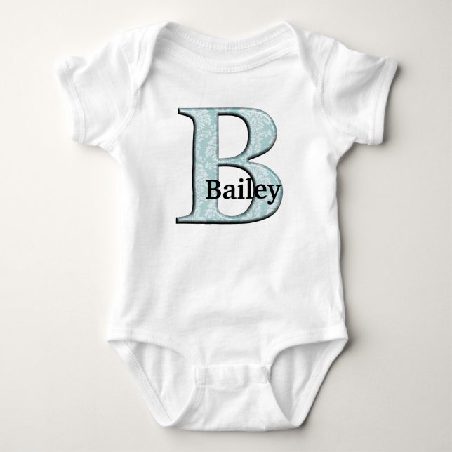 Body Bleu Floral Damask Imprimer B monogramme initiales (Devant)