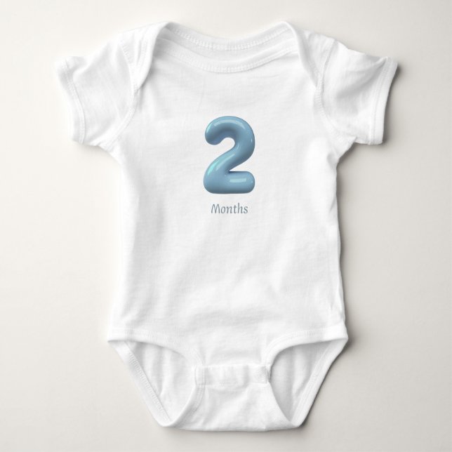 Body Blue 3D Number 2 - 2 Months Baby Bodysuit (Devant)