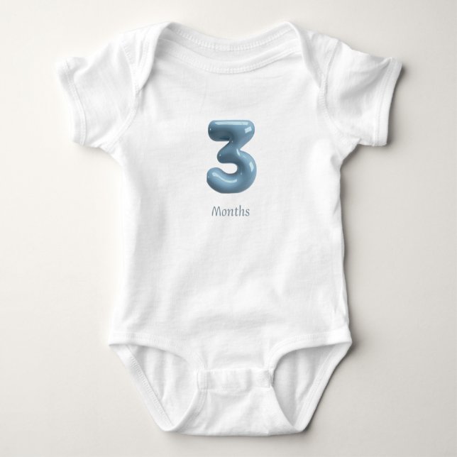 Body Blue 3D Number 3 - 3 Months Baby Bodysuit (Devant)