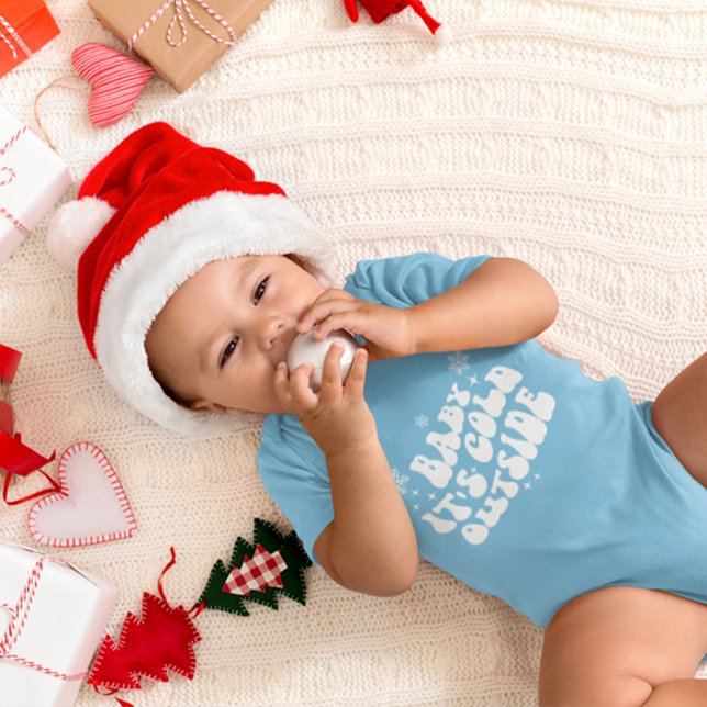 Body Blue Cute Moderne Élégant Minimal Élégant Hiver De (Blue Cute Modern Elegant Minimal Stylish Winter Baby Bodysuit)