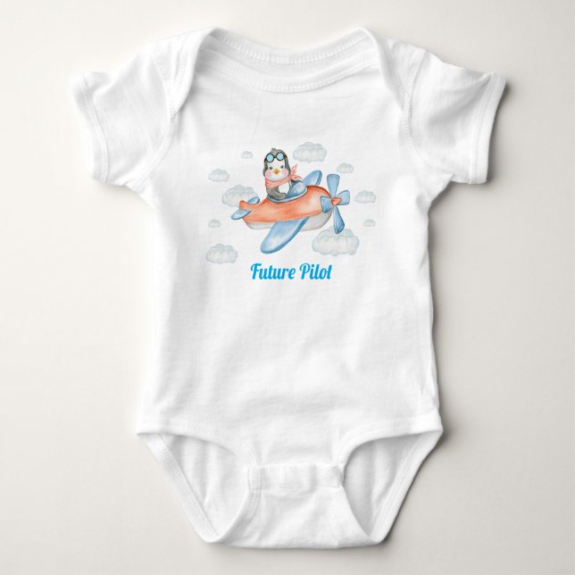 Body Blue Penguin Animal Avion Pilote Bébé Bodysuit (Devant)