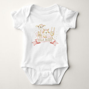 Body Blush Floral Woodland Animaux Fille Nom personnali