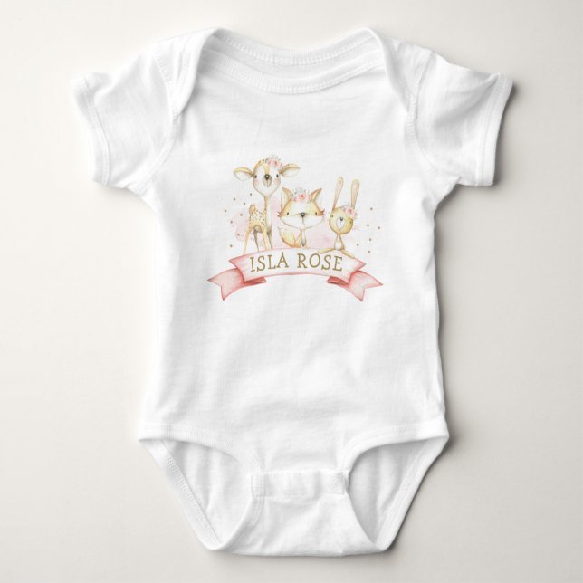 Body Blush Floral Woodland Animaux Fille Nom personnali (Devant)
