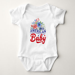 Body Bodysuit American Baby blanc rouge et bleu fleuri