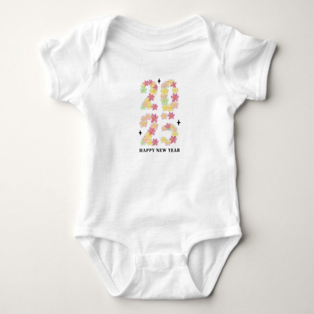 Body Bodysuit Baby Jersey 2025 Bonne année Florale (Devant)