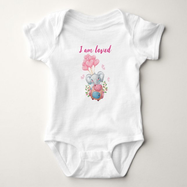 Body Bodysuit bébé Eléphant Rose Cute | Je suis aimé (Devant)