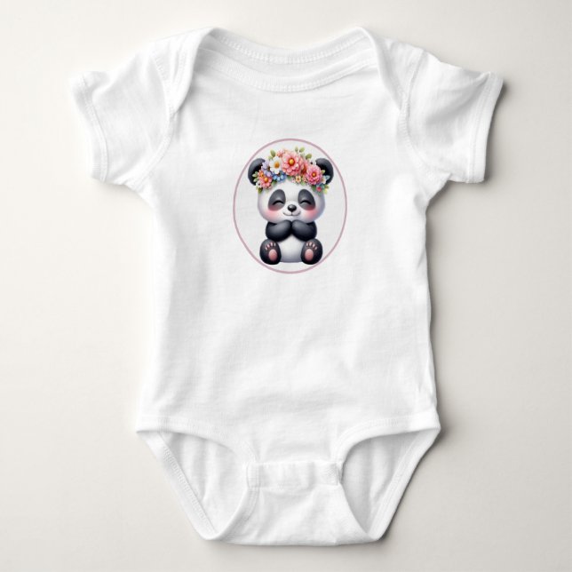 Body Bodysuit Bébé Panda Mignon avec Couronne Florale (Devant)