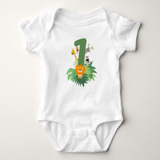 Body Bodysuit d'anniversaire pour bébé - Wild One Jungl (Devant)