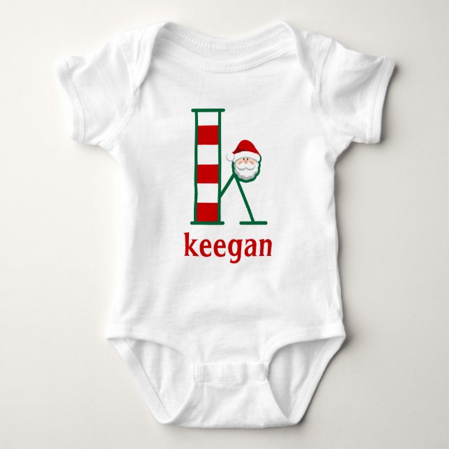 Body Bodysuit de Noël Père Noël rayé pour bébé monogram (Devant)