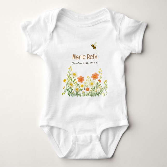 Body Bodysuit Floral & Bee Baby personnalisé (Devant)