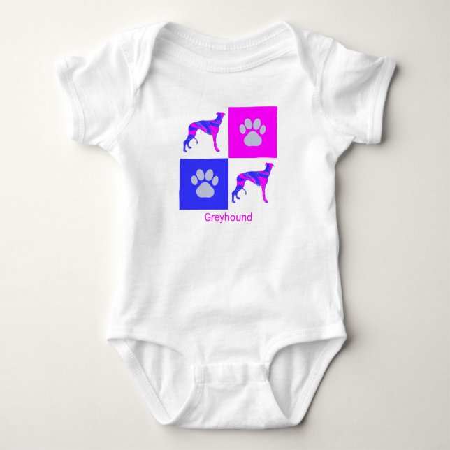 Body Bodysuit Greyhound Dog & Paw Pink and Blue Baby (Devant)