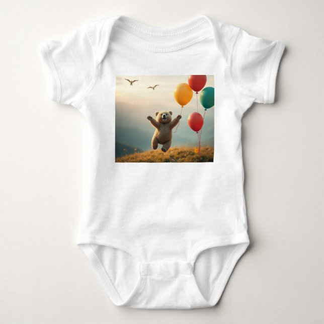 Body Bodysuit Joyeux bébé ours volant avec des ballons (Devant)
