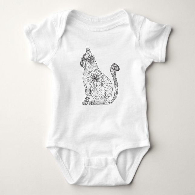 Body Bodysuit Mandala Cat Jersey, Blanc (Devant)