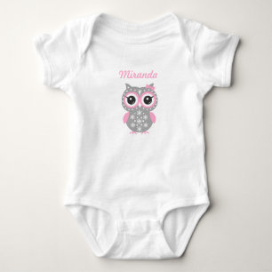 Body Bodysuit mignonne rose et gris hibou Baby Girl Jer