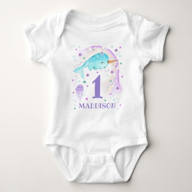 Body Bodysuit Narwhal Personnalisé fille Narwhal Bodysu (Devant)