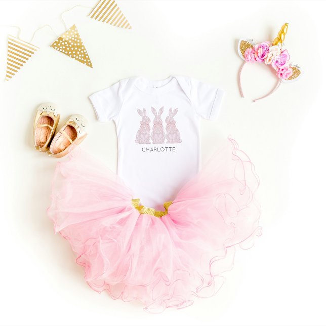 Body Bodysuit personnalisé lapin en dentelle (Personalized Lace Bunny Baby Bodysuit)