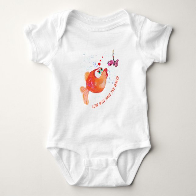Body Bodysuit pour bébé amusant avec Happy Fish et Worm (Devant)