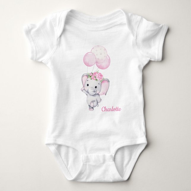 Body Bodysuit pour bébé éléphant et fleur de fille (Devant)