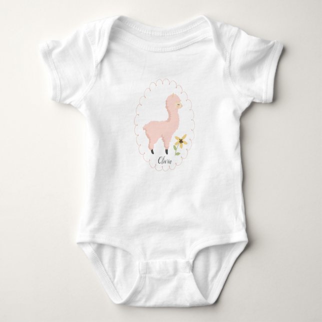 Body Bodysuit pour bébé llama rose personnalisable (Devant)