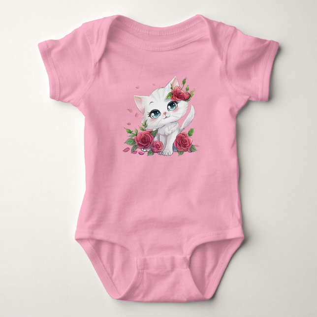 Body Bodysuit pour bébé rose - Cartoon de chat mignon a (Devant)