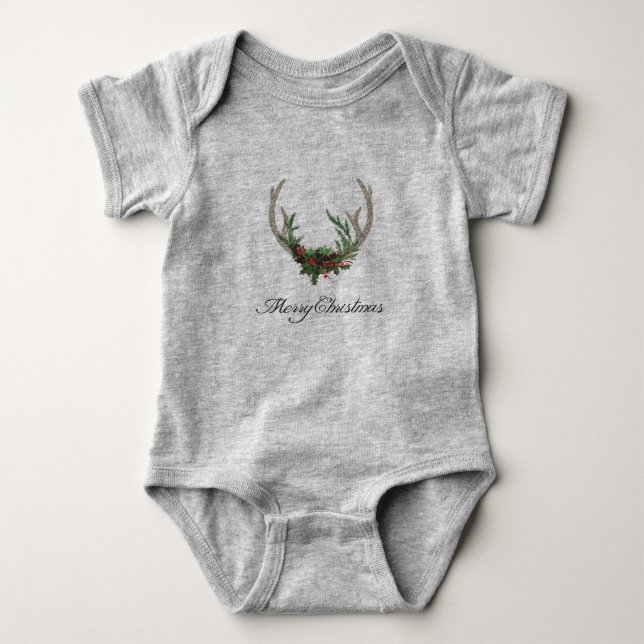 Body Boho Deer Antlers | Floral de Noël rouge rustique (Devant)