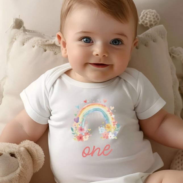 Body Boho Floral Pastel Arc-en-ciel "Un" Premier Annive (boho first birthday, "one" shirt, floral rainbow bodysuit, baby girl birthday, cake smash outfit)